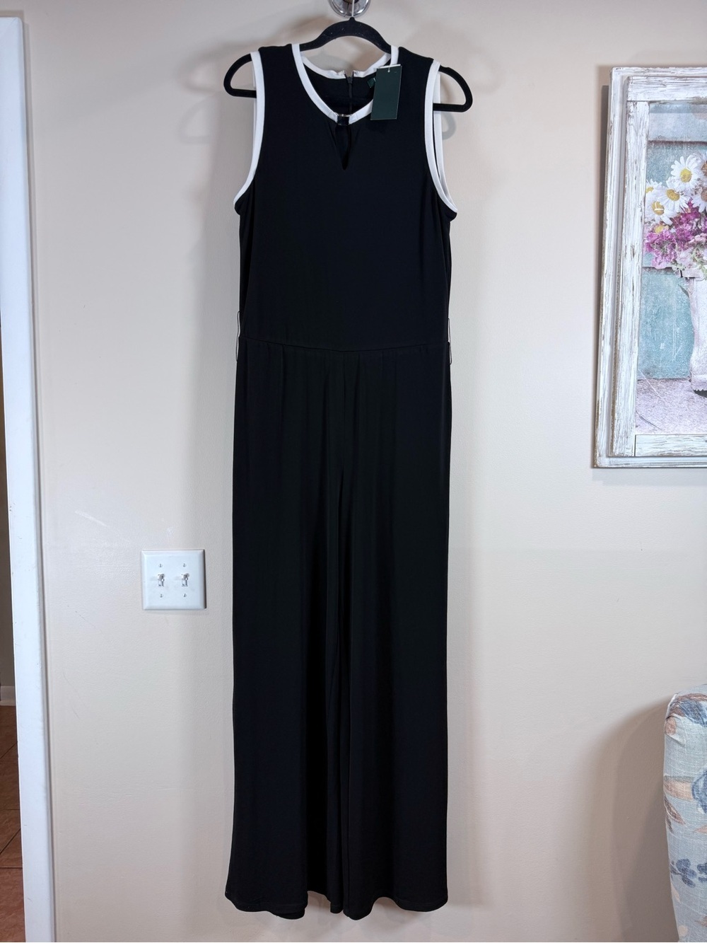 🔥NWT Ralph Lauren Women’s Black Jumpsuit with white trim Size L🔥